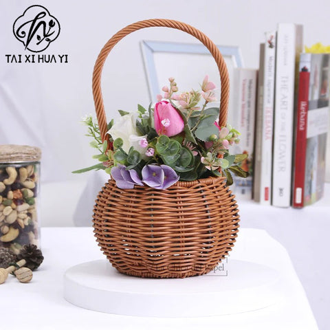 Gift box woven flower basket handmade straw basket outdoor camping home decoration teacher's day gift box