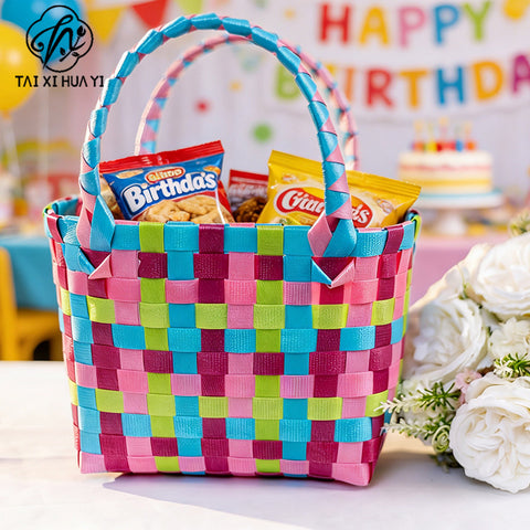 Directly from the manufacturer Color hand-woven vegetable basket bag Large capacity stylish simple plaid gift handbag
