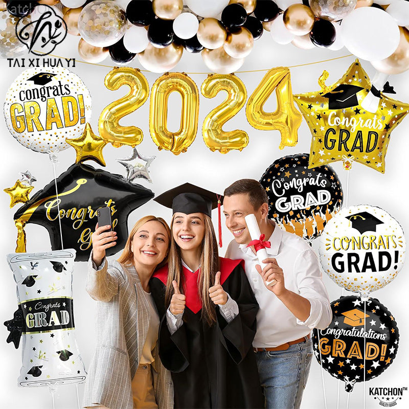 Cross-border hot-selling 18-inch graduation season aluminum foil balloons, round five-pointed star graduation hats, aluminum foil balloon venue decoration Main image
