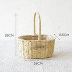 Woven Flower Basket with Paper Rope Handle for Mother's Day Party Wedding Easter Decor Wooden Gift Basket for Festive Occasions