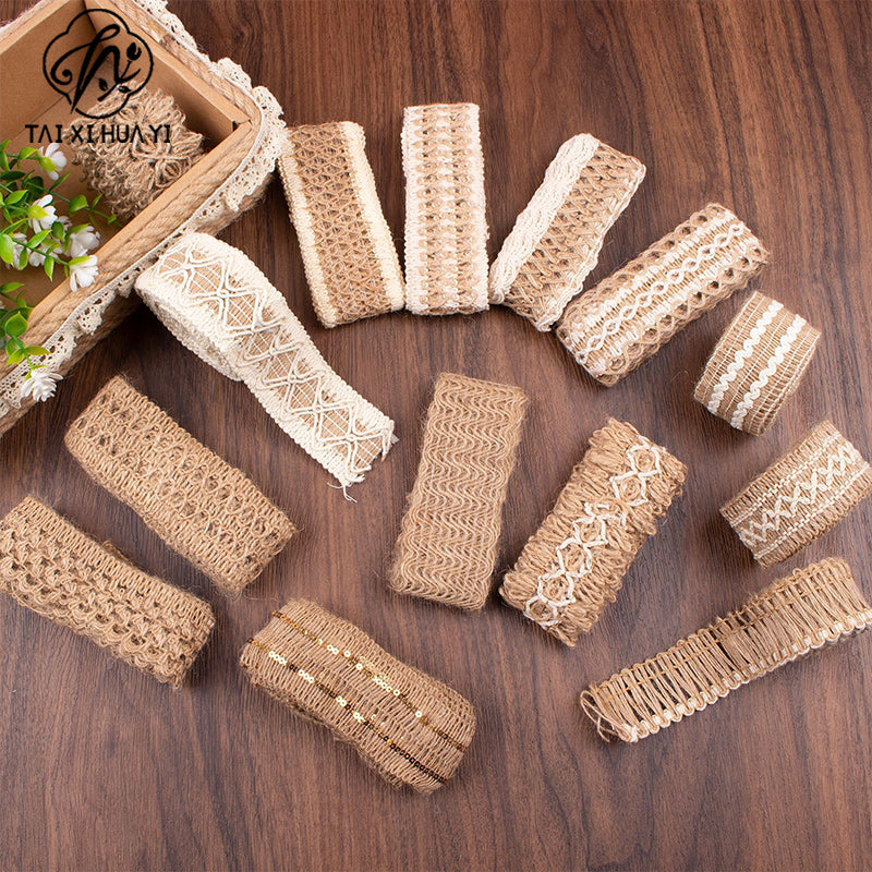 Hemp rope and hemp weaving are hot-selling, hand-woven webbing cotton and linen lace decoration DIY 2 meters a roll, clothing accessories