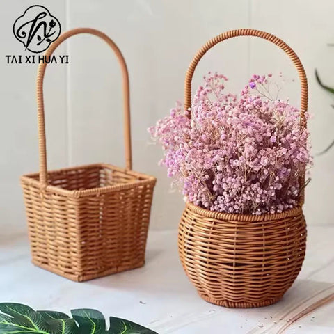 Gift box woven flower basket handmade straw basket outdoor camping home decoration teacher's day gift box