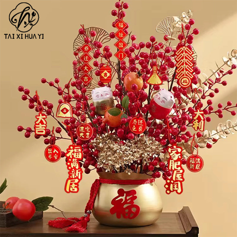 Year of the Horse Lucky Bucket Ornament 2026 Happy New Year Hug Bucket Lucky Fruit Red Fruit Living Room Decoration Spring Festival Atmosphere Decoration Main image