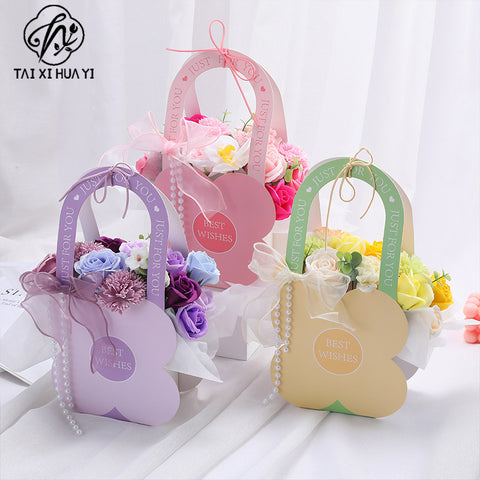 New dopamine flower portable box flower arrangement box green plant potted plant tote bag gift packaging box DIY