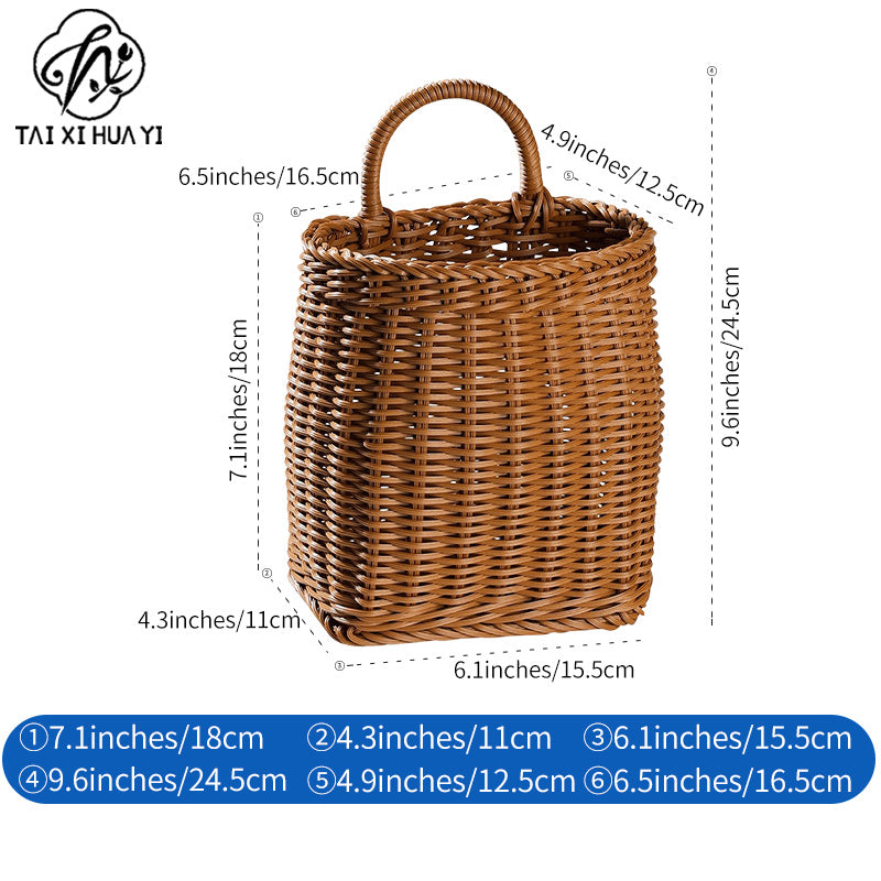 Japanese style rattan kitchen ginger and garlic storage basket kitchen utensils hanging basket indoor small items storage wall hanging basket portable small flower basket