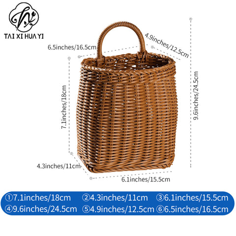 Japanese style rattan kitchen ginger and garlic storage basket kitchen utensils hanging basket indoor small items storage wall hanging basket portable small flower basket