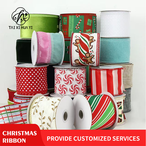 Luxury 4'' Wide Eco-Friendly Polyester Wedding Christmas Line Edge Gift Wrapping Diy Bow Wired Ribbon for Craft Wreath