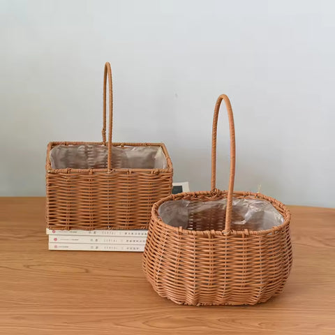 Modern Style Hand-Woven Rattan Wicker Shape Storage Basket Eco-Friendly Durable Lightweight Multifunctional Home Garden Plant