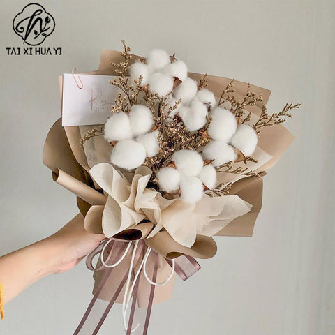 Simulation cotton head natural dried flower handmade retro country style flower arrangement wreath bouquet shooting props