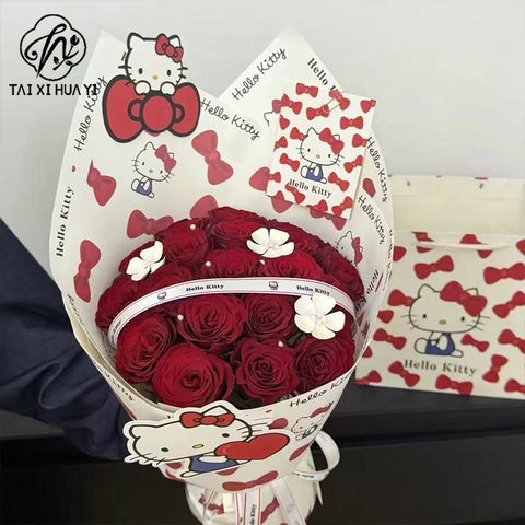 Cartoon KT Cat Wrapping Paper White Kraft Paper Thickened Cute Cat Florist Floral Handmade DIY Material