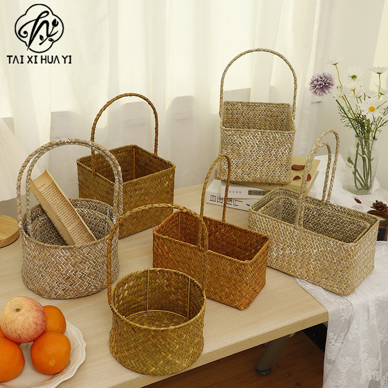 Nordic style seaweed woven basket wedding candy shop souvenir hand-held basket storage flower basket wedding must