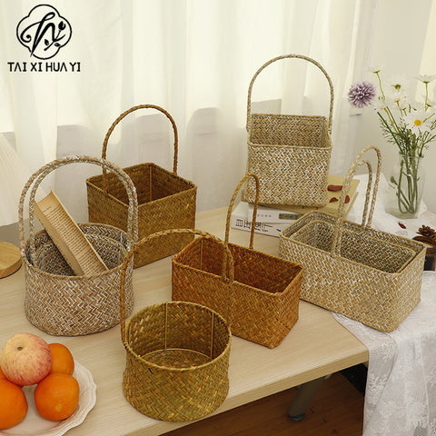 Nordic style seaweed woven basket wedding candy shop souvenir hand-held basket storage flower basket wedding must