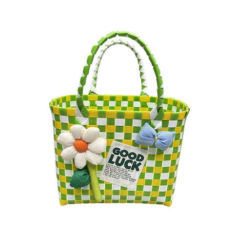 Directly from the manufacturer Color hand-woven vegetable basket bag Large capacity stylish simple plaid gift handbag