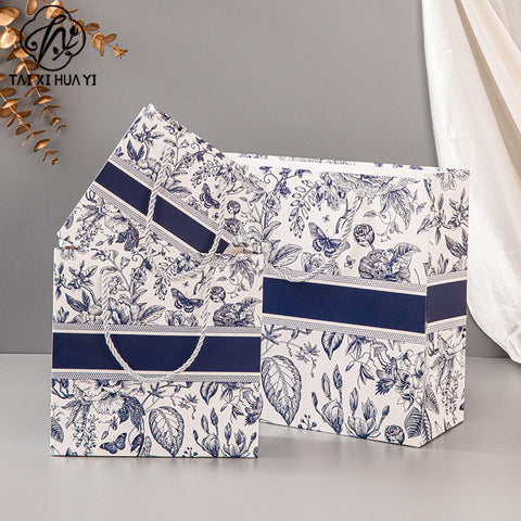 Gift bag, high-end retro color, tote bag, fashionable cross-border paper bag, gift bag, packaging bag can be printed with logo.