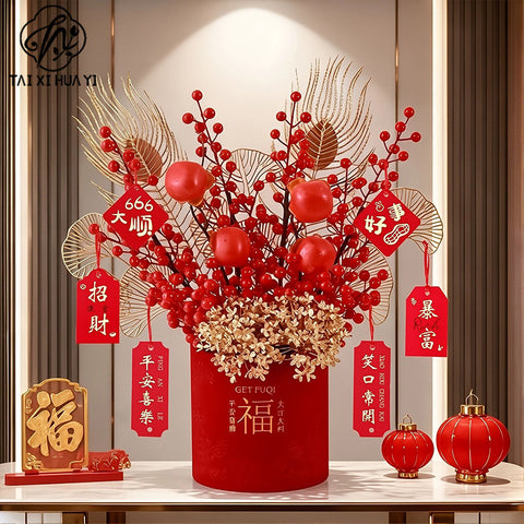 Year of the Horse Lucky Bucket Ornament 2026 Happy New Year Hug Bucket Lucky Fruit Red Fruit Living Room Decoration Spring Festival Atmosphere Decoration