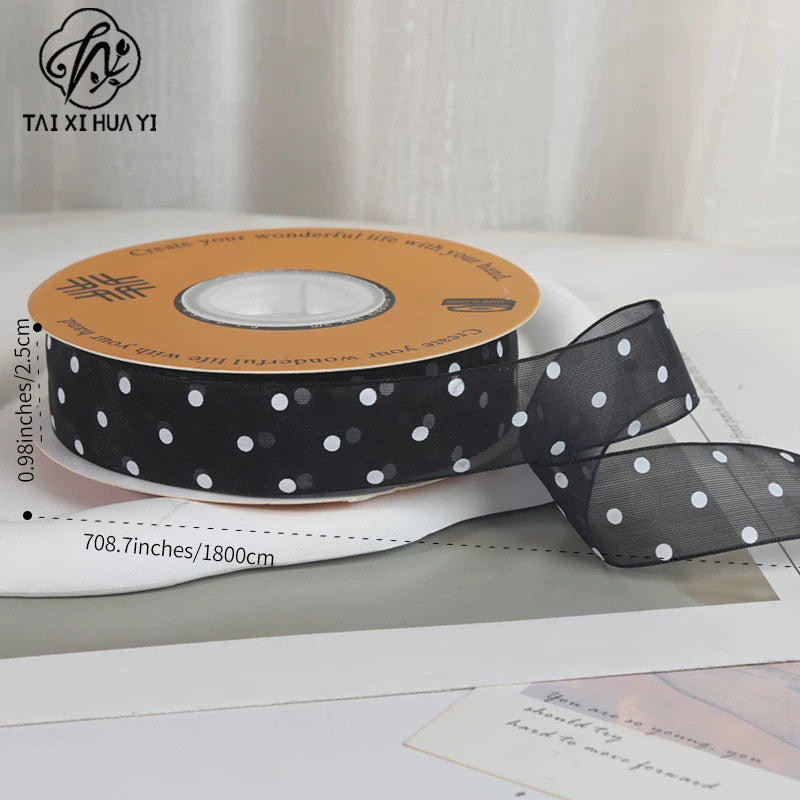 Spot 2.5cm star yarn with flower packaging ribbon polka dot snow yarn webbing bouquet bow ribbon