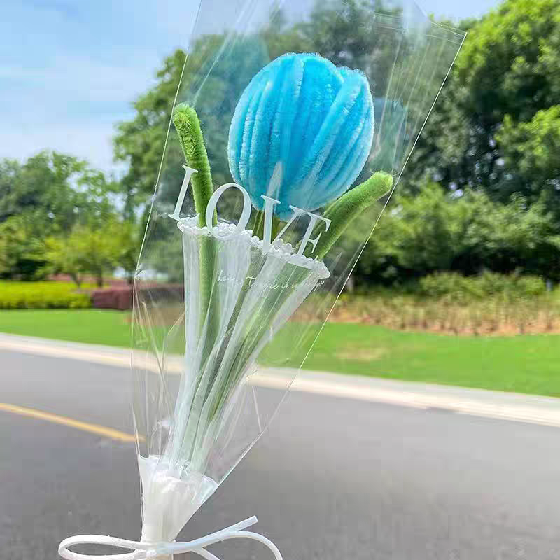 Handmade Artificial Polyester Tulip Pipe Twist Bar Weaving Bouquet Creative for Wedding Christmas and Mother's Day Gift