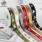 Gold Foil Heart Satin Ribbon Roll DIY Polyester Valentine's Day Christmas Gift Decoration Baking Flower Packaging