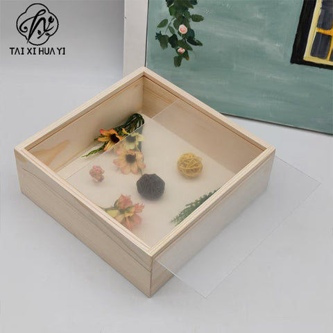 Holiday light luxury high-grade wooden flower box, flower sunflower arrangement square gift box, flower shop DIY floral materials