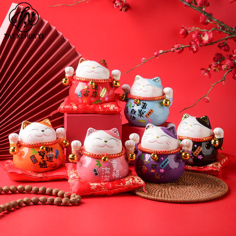 4.5 inch Lucky Cat Cute Cartoon Piggy Bank Ceramic Gift Printing Home Decoration Customer Wholesale Shipping