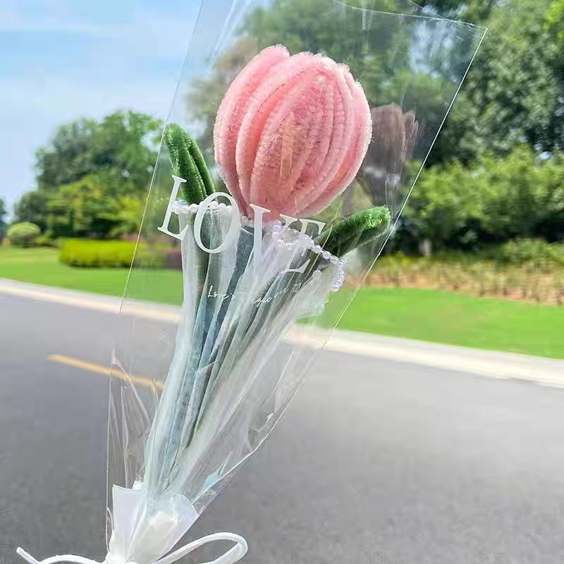 Handmade Artificial Polyester Tulip Pipe Twist Bar Weaving Bouquet Creative for Wedding Christmas and Mother's Day Gift
