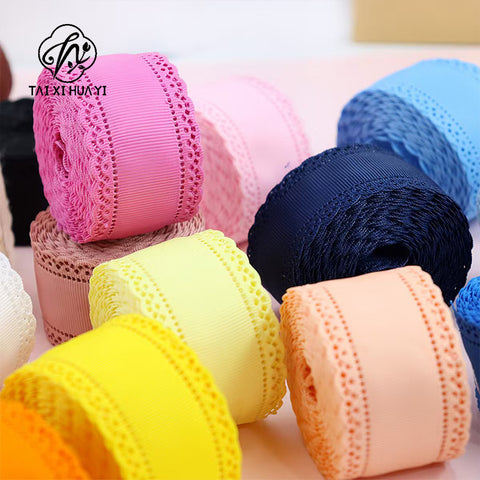 3cm Solid Color Lace Hollow Grosgrain Ribbon Eco-Friendly Durable Modern DIY Handmade Bow Headgear Hair Valentine's Day Wedding