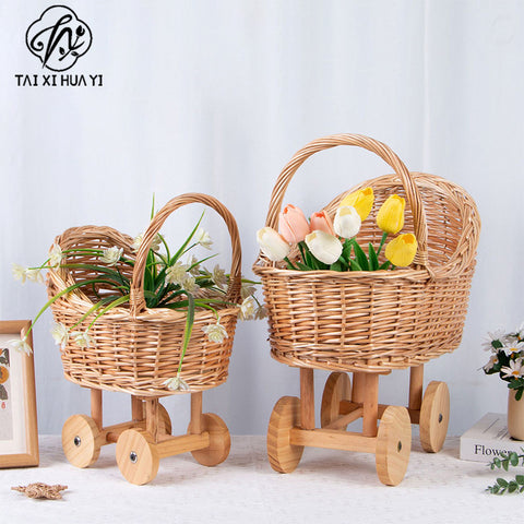 New rattan flower basket baby stroller flower basket flower arrangement flower decoration handmade DIY fruit basket materials