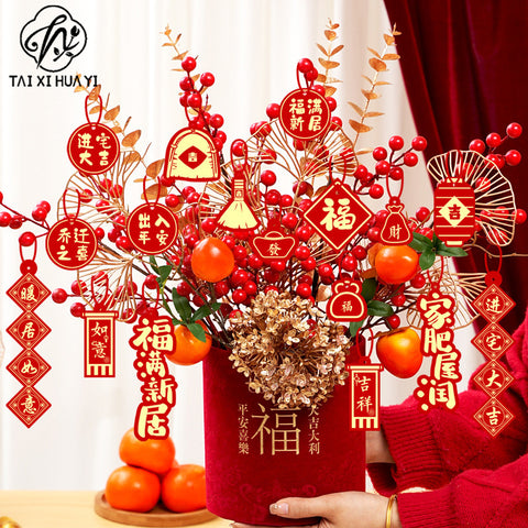 Year of the Horse Lucky Bucket Ornament 2026 Happy New Year Hug Bucket Lucky Fruit Red Fruit Living Room Decoration Spring Festival Atmosphere Decoration