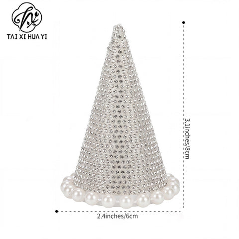Internet-famous castle small pointed hat with money flower flower sparkling rhinestone pearl edges pointed top hat handmade fresh flower gift box floral accessory materials