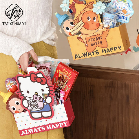 Children's Day Send Children Tide Play Series Tote Bag Cartoon DIY Coffee Milk Tea Decorative Flower Box Floral Packaging Materials