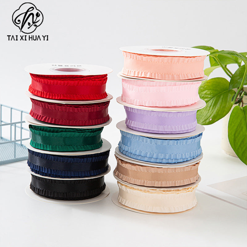 23mm Lychee Pattern Skirt Edge Satin Ribbon Handmade DIY Hair Accessory Bow Ruffle Ribbon Clothing Accessories