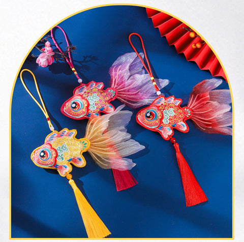 Guochao Dragon Boat Festival Goldfish Koi Sachet Pendant Embroidered Tassel Sachet Portable Pendant Purse Activity Small Gifts