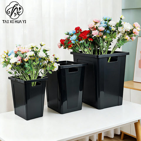 French bucket, plastic drop-resistant flower bucket, large waking flower bucket, liftable black bucket, flower shop ornament wholesale.
