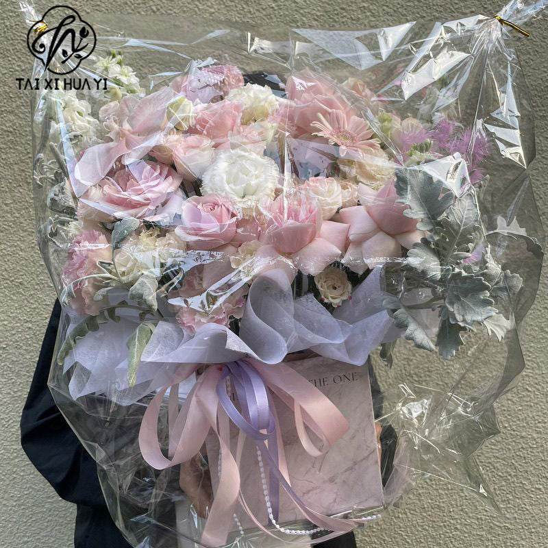 High transparency bouquet dust bag transparent bouquet bag rainproof windproof glass paper bag send flowers flower packaging wholesale รูปสินค้ารอง