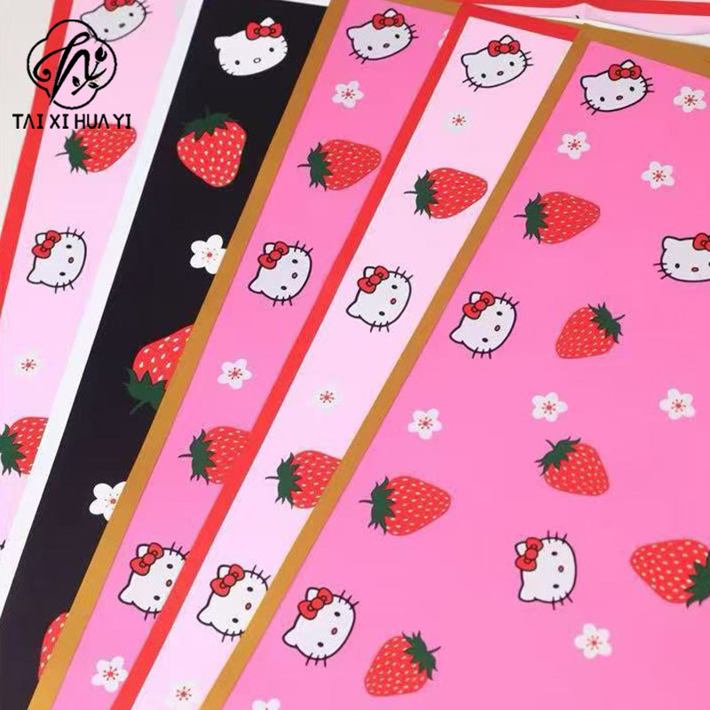 Childlike cute bouquet wrapping paper Ouya paper strawberry bouquet packaging waterproof flower shop floral supplies