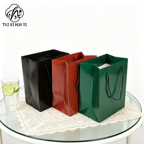 Solid color glossy universal gift packaging tote bag tea bag kraft paper tote bag watch box paper bag jewelry bag