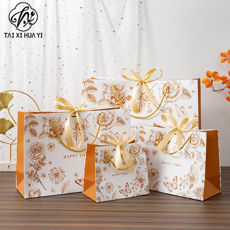 Gift bag, high-end retro color, tote bag, fashionable cross-border paper bag, gift bag, packaging bag can be printed with logo.