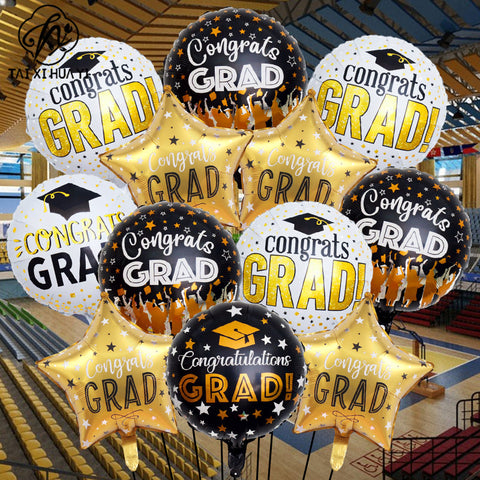 Cross-border hot-selling 18-inch graduation season aluminum foil balloons, round five-pointed star graduation hats, aluminum foil balloon venue decoration