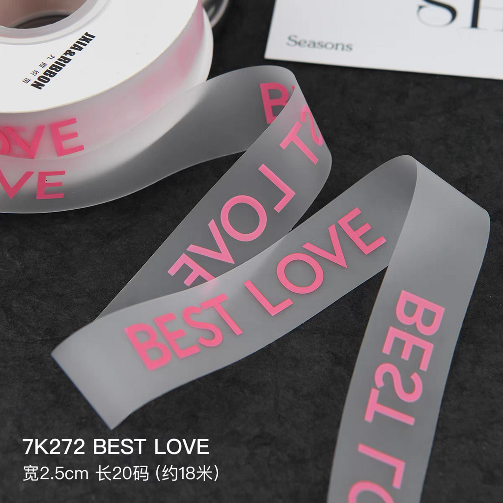 Polyester Matte Clear Printed Grosgrain Satin Ribbon Transparent Bouquet Wrapping Wedding Christmas