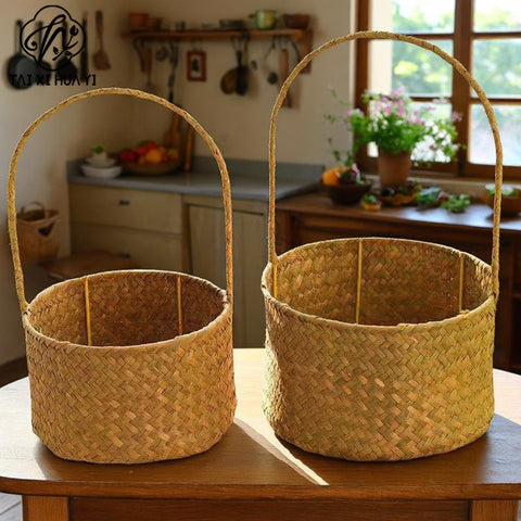 Nordic style seaweed woven basket wedding candy shop souvenir hand-held basket storage flower basket wedding must