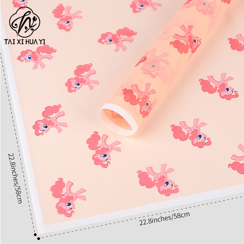 Cross-border hot-selling cartoon pony Baoli Ouya paper thickened waterproof flower flower paper pony head flower packaging material
