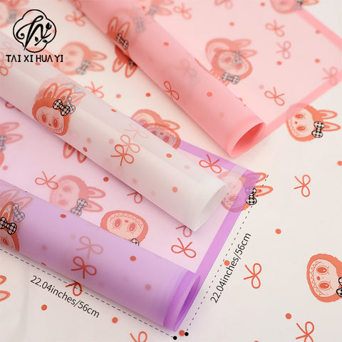 Labubu Magic Edge Heart Bow Korean Fresh Flower Bouquet Wrapping Paper Cartoon Doll Floral Materials Packaging