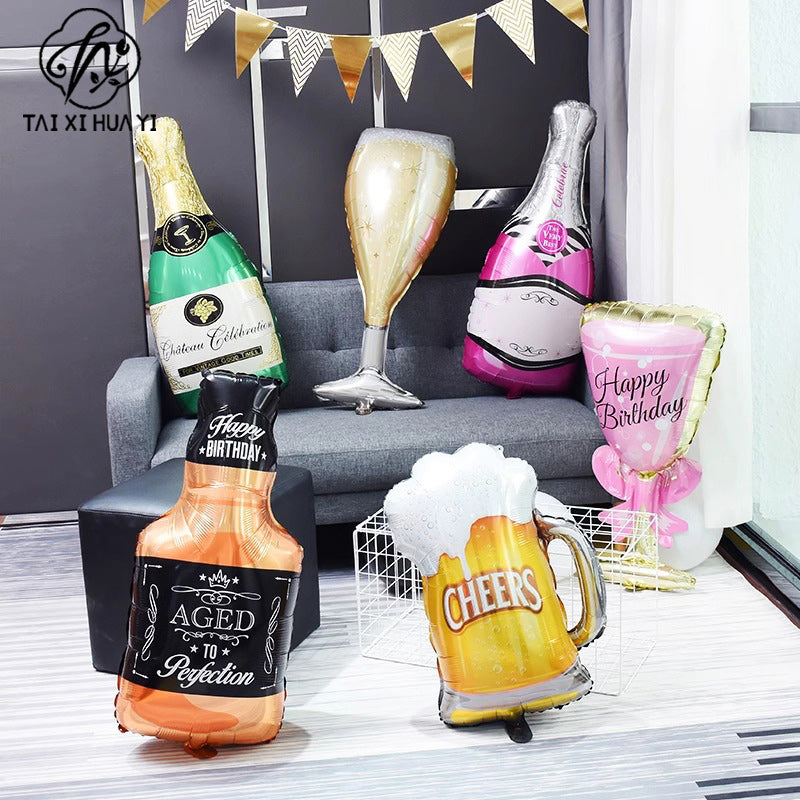 Party decoration, aluminum film balloons, cross-border arrangement, New Year's wine bottle, wine glass, birthday wine bottle, wine glass balloon wholesale รูปสินค้าหลัก