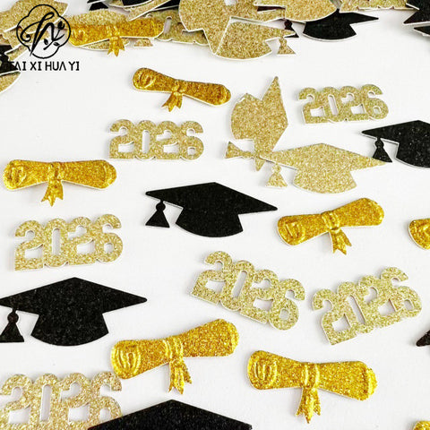 Graduation hat PhD hat 2026 confetti gold black graduation party decoration decoration graduation ceremony decoration supplies