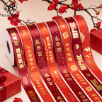 Happy opening, red ribbon ribbon, booming business, ribbon, flower packaging ribbon Gong Xi Fa Cai, ribbon webbing