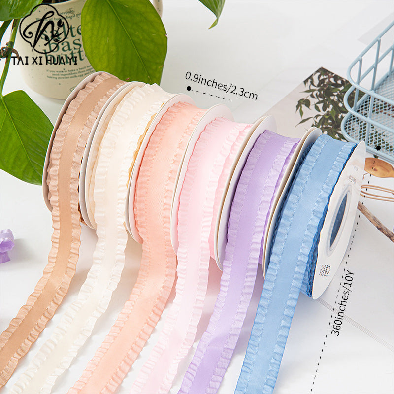 23mm Lychee Pattern Skirt Edge Satin Ribbon Handmade DIY Hair Accessory Bow Ruffle Ribbon Clothing Accessories