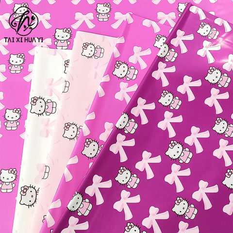 Cross-border foreign trade explosion kitten bow flower wrapping paper flower packaging waterproof floral packaging material