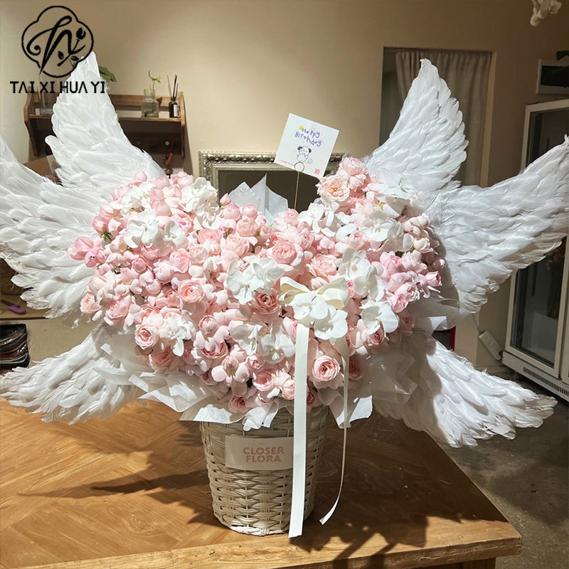 Internet celebrity feather explosion winged angel wings cone bouquet decoration advanced floral handmade DIY material