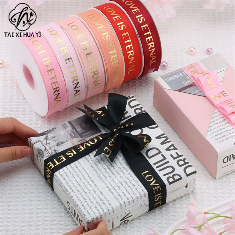Valentine's Day flower shop floral supplies English threaded ribbon DIY bouquet ribbon material spot wholesale รูปสินค้าหลัก