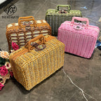 Rattan outdoor leisure picnic basket household PP imitation rattan retro suitcase storage props basket storage basket